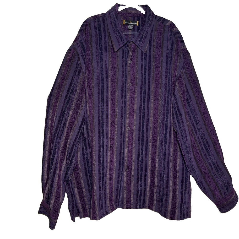 Stacy Adams Chenille Textured Striped Purple Long Sleeve Mens Shirt Size 3XL